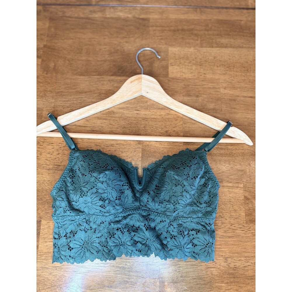 Victoria Secret PINK Bralette Bra Forest Green Lace Lightly Padded -M